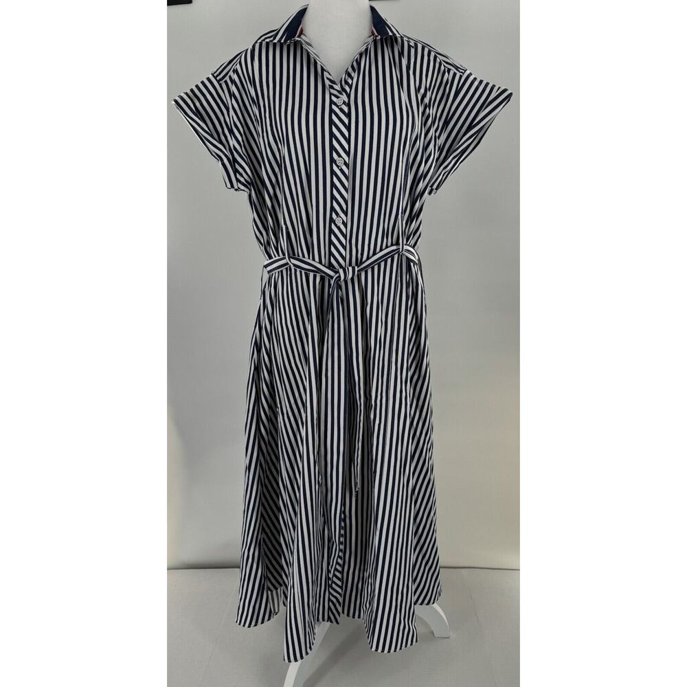 Michael Tyler Midi Dress Sz XL Preppy Striped Old Money Button Down Party NWT
